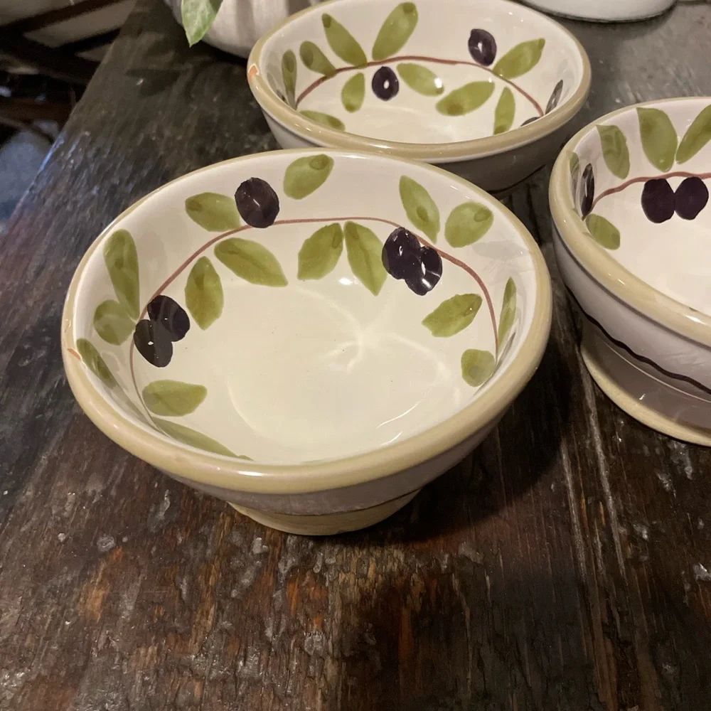 Williams Sonoma Olive Leaf Ceramic Dip/Sauce Bowls